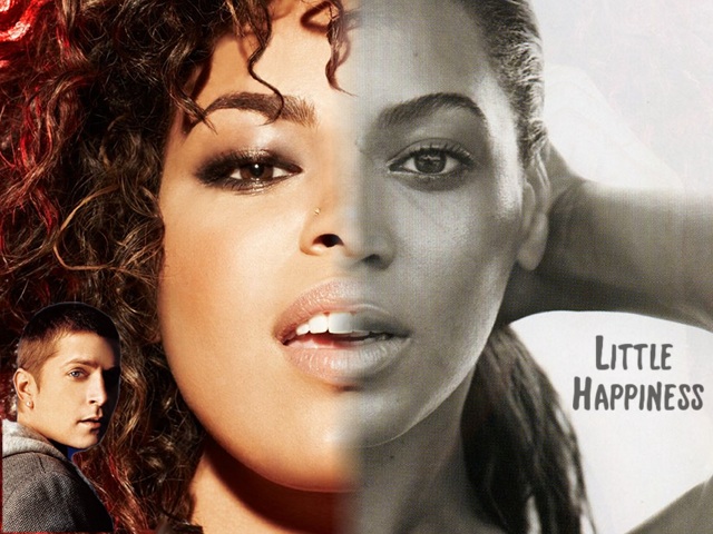 The artwork for "Little Happiness" shows Beyoncé and Jordin Sparks, with Rob Thomas in the corner
