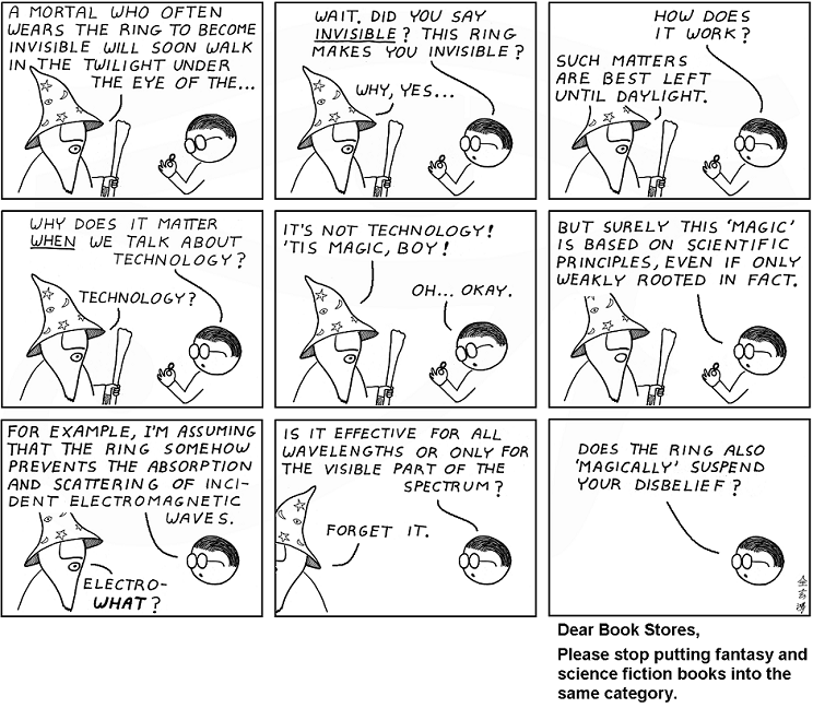 Abstruse Goose: "Dear Book Stores: Please stop putting fantasy and science fiction books into the same category."