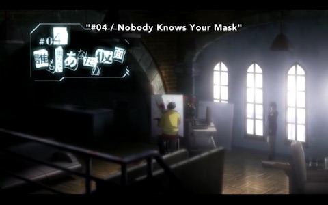 He's painting a picture. Tsunemori stands politely by the window.