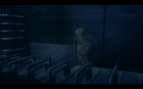 (Makishima sitting in the sudden dark)