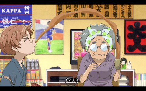 (Enta spits out his drink. His grandma effortlessly catches the stream of liquid in her cup.)