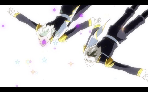 (Leo and Mab fly through the sky in their soldier outfits)